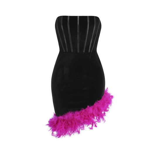 Vestido de Fiesta Ajustado con Plumas y Diseño Asimétrico - Image 35