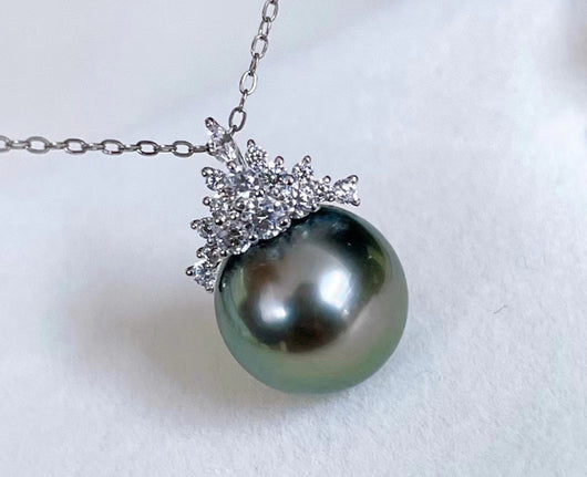Collar Colgante Perla Negra Plata S925 Reina del Hielo Luz Brillante - Image 10