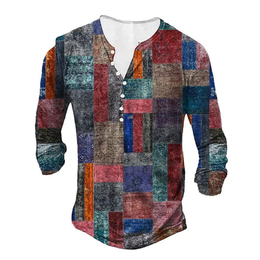 Blusa con Escote Abierto, Botones y Patrón Étnico Impreso en 3D - Image 11