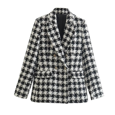 Abrigo Tipo Blazer Doble Botonadura Pata de Gallo para Mujer - Image 17