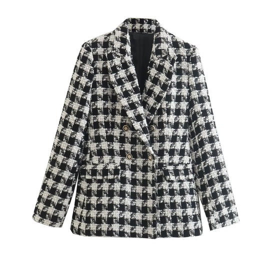 Abrigo Tipo Blazer Doble Botonadura Pata de Gallo para Mujer - Image 17