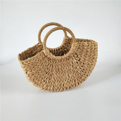 Bolso Tejido de Ratán y Mimbre para Mujer - Bolsa Viajera Semicircular de Gran Capacidad - Image 9