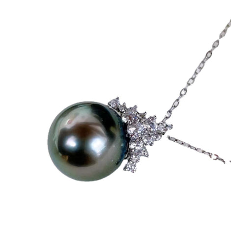 Collar Colgante Perla Negra Plata S925 Reina del Hielo Luz Brillante - Image 19