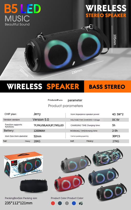 Parlante Portátil War Drum Bluetooth con Luces RGB - Resistente al Agua - Image 18