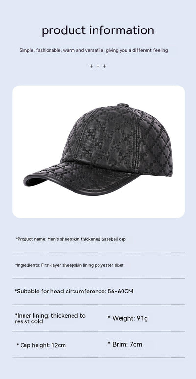Gorra Cuadriculada Coreana en Cuero de Oveja Genuino para Hombre - Image 12