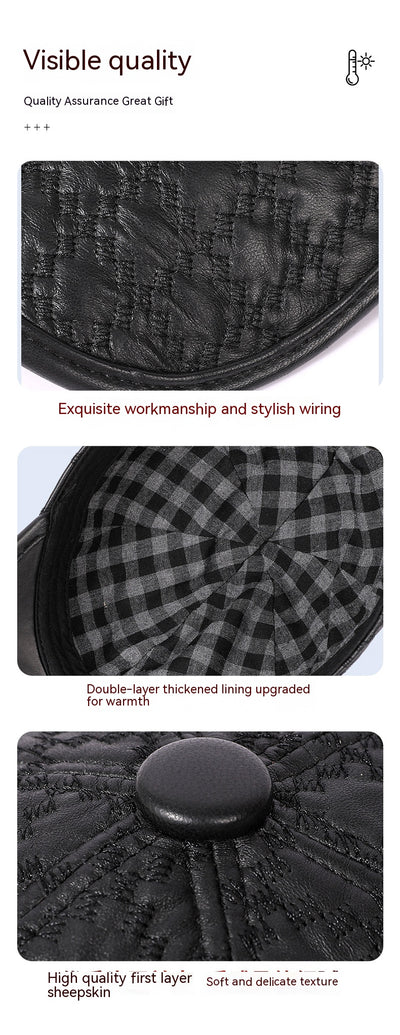 Gorra Cuadriculada Coreana en Cuero de Oveja Genuino para Hombre - Image 13