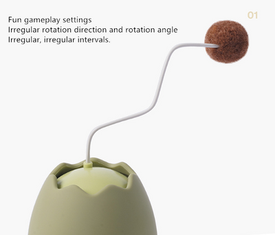 White egg-shaped automatic cat toy with a yellow interior and a flexible wire holding a yellow fuzzy ball. - Image 18