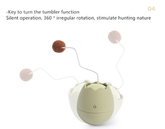 White egg-shaped automatic cat toy with a yellow interior and a flexible wire holding a yellow fuzzy ball. - Image 21