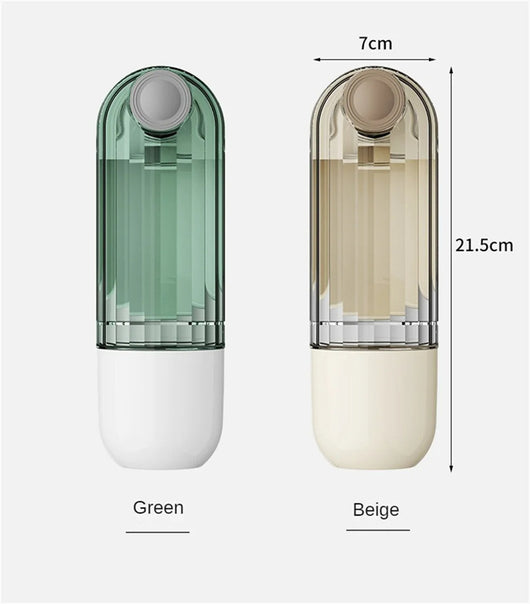 Beige and clear 2-in-1 pet water cup with segment design, 21.5cm tall, for dog walking and feeding. - Image 14