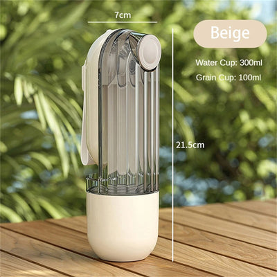 Beige and clear 2-in-1 pet water cup with segment design, 21.5cm tall, for dog walking and feeding. - Image 16