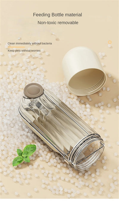 Beige and clear 2-in-1 pet water cup with segment design, 21.5cm tall, for dog walking and feeding. - Image 17