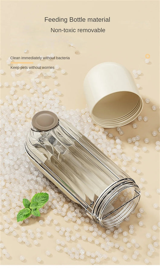 Beige and clear 2-in-1 pet water cup with segment design, 21.5cm tall, for dog walking and feeding. - Image 17