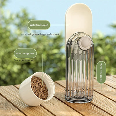 Beige and clear 2-in-1 pet water cup with segment design, 21.5cm tall, for dog walking and feeding. - Image 19