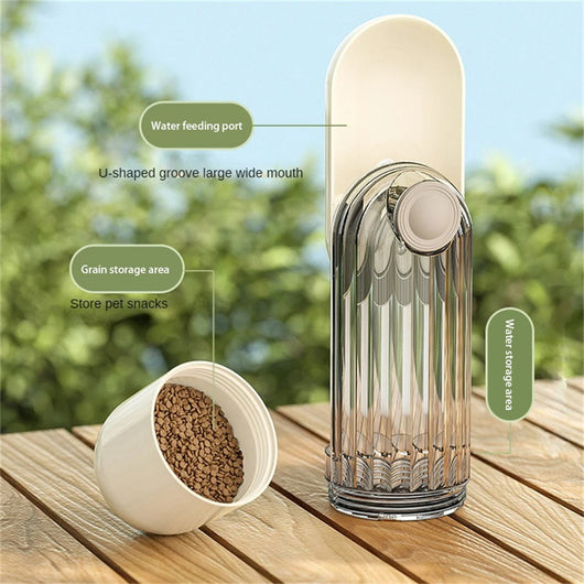Beige and clear 2-in-1 pet water cup with segment design, 21.5cm tall, for dog walking and feeding. - Image 19