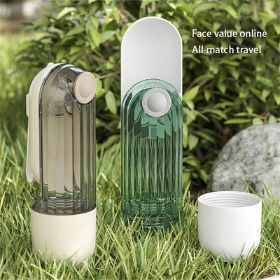 Beige and clear 2-in-1 pet water cup with segment design, 21.5cm tall, for dog walking and feeding. - Image 20