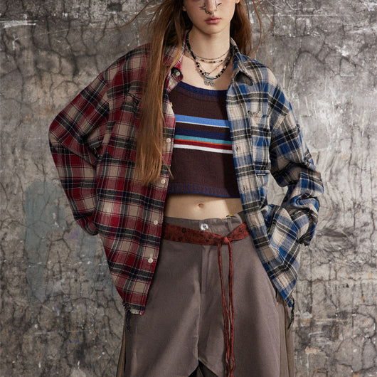 Camisa de Cuadros para Hombre con Costuras de Contraste - Image 33