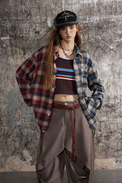 Camisa de Cuadros para Hombre con Costuras de Contraste - Image 36