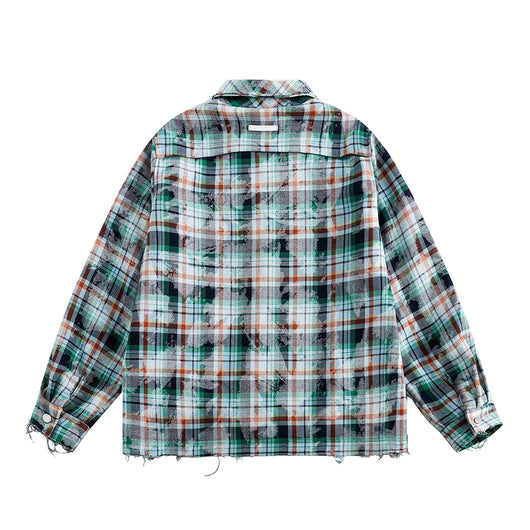 Camisa de Cuadros Desgastada de Manga Larga para Hombre - Image 33