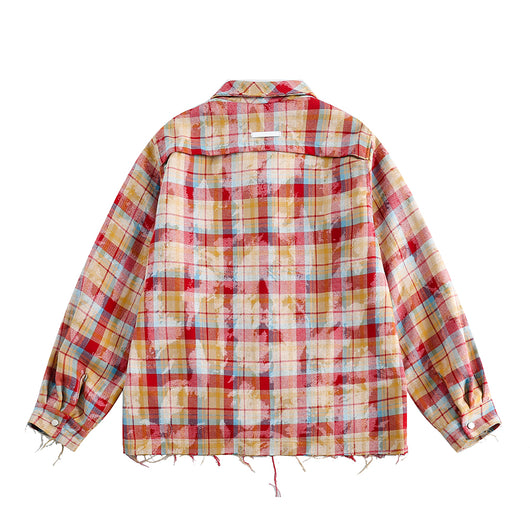Camisa de Cuadros Desgastada de Manga Larga para Hombre - Image 35