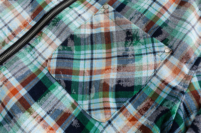 Camisa de Cuadros Desgastada de Manga Larga para Hombre - Image 36
