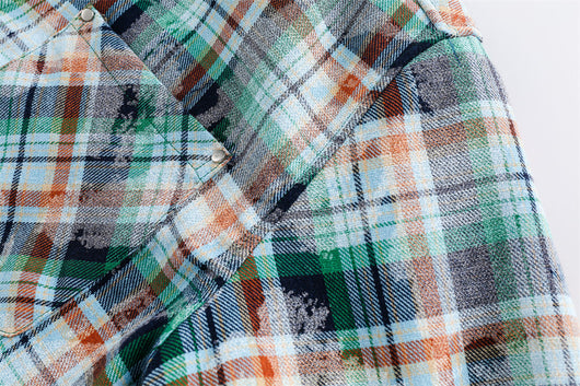 Camisa de Cuadros Desgastada de Manga Larga para Hombre - Image 46