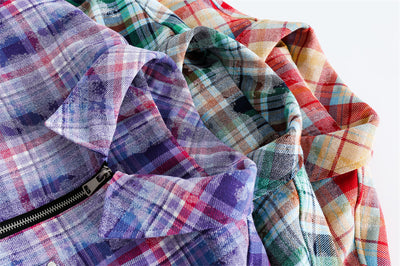 Camisa de Cuadros Desgastada de Manga Larga para Hombre - Image 48