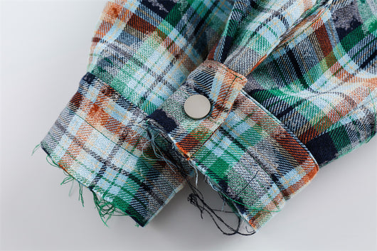 Camisa de Cuadros Desgastada de Manga Larga para Hombre - Image 49