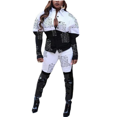 Conjunto de Pantalón y Blusa Slim Fit con Patchwork en Blanco y Negro - Image 7