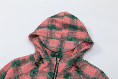 Camisa Abrigo Cuadrillé con Capucha - Estilo Europeo y Americano - Image 33