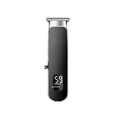 Black and silver electric hair clipper with digital display, guide combs, extra cutter head, cleaning brush, oil, and USB cable. - Image 16