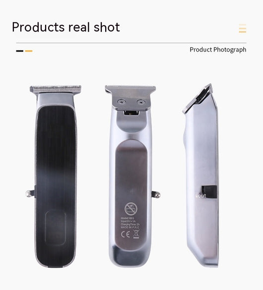 Black and silver electric hair clipper with digital display, guide combs, extra cutter head, cleaning brush, oil, and USB cable. - Image 17