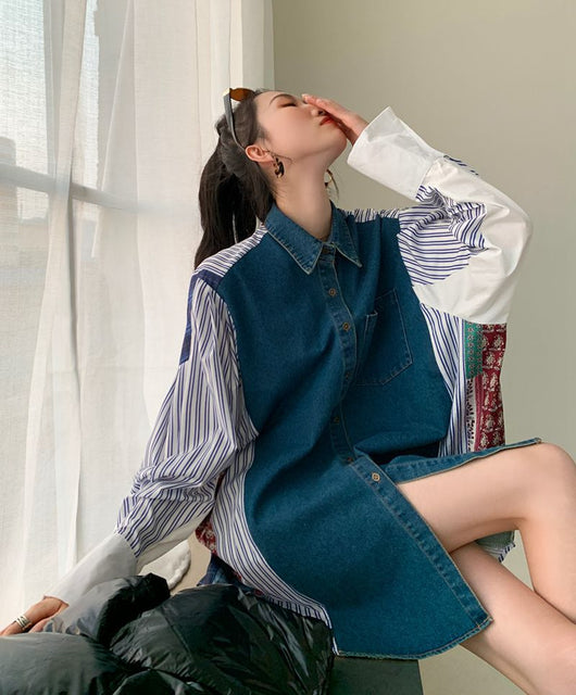 Vestido Camisero Denim con Parches Estilo Coreano Holgado para Mujer - Image 9
