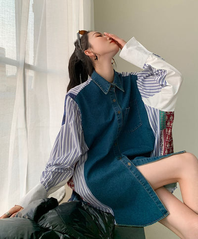 Vestido Camisero Denim con Parches Estilo Coreano Holgado para Mujer - Image 20