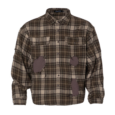 Camisa a Cuadros Manga Larga Hombre Punk Rotos y Parches - Image 18
