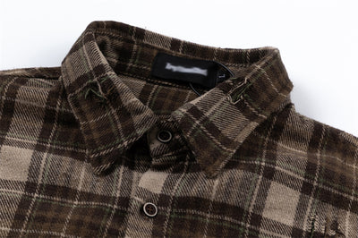 Camisa a Cuadros Manga Larga Hombre Punk Rotos y Parches - Image 20