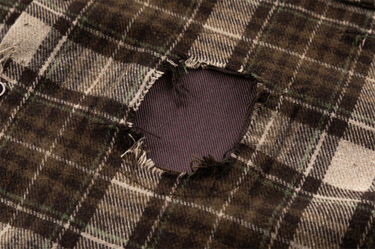 Camisa a Cuadros Manga Larga Hombre Punk Rotos y Parches - Image 21