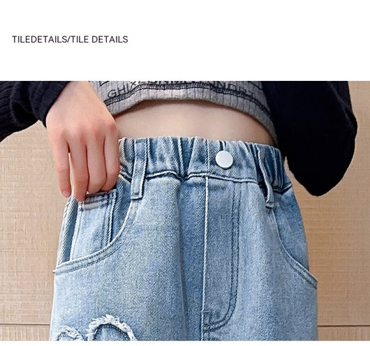 Pantalones Denim Anchos con Borde Crudo para Niñas - Image 22