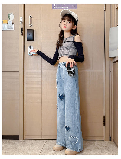 Pantalones Denim Anchos con Borde Crudo para Niñas - Image 25
