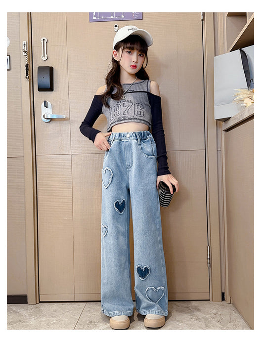 Pantalones Denim Anchos con Borde Crudo para Niñas - Image 27
