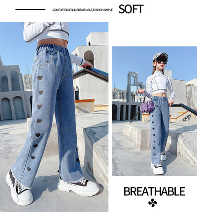 Pantalones Denim Anchos Casuales Estilo Funky con Detalle Love - Image 21