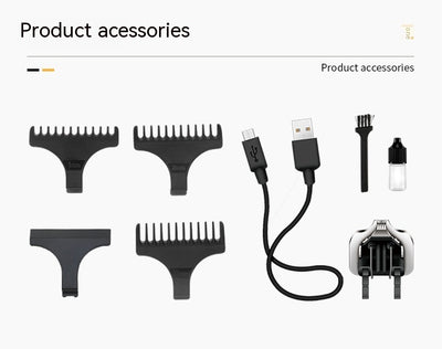Black and silver electric hair clipper with digital display, guide combs, extra cutter head, cleaning brush, oil, and USB cable. - Image 24