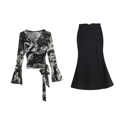 Conjunto Dos Piezas: Blusa Campana Reductora y Falda Sirena Cintura Alta - Image 11