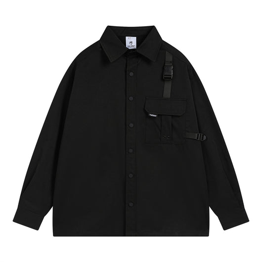 Camisa Gótica Suelta de Manga Larga para Hombre con Bolsillos de Cinta - Image 18