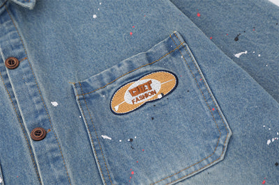 Camisa Denim Oversized con Bolsillos Bordados y Detalles Splash Ink - Image 26