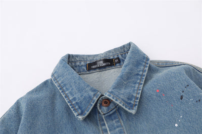 Camisa Denim Oversized con Bolsillos Bordados y Detalles Splash Ink - Image 29