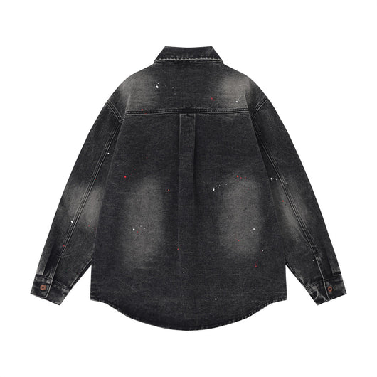 Camisa Denim Oversized con Bolsillos Bordados y Detalles Splash Ink - Image 30