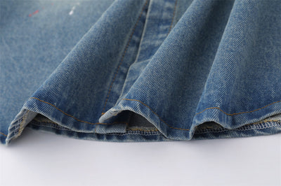 Camisa Denim Oversized con Bolsillos Bordados y Detalles Splash Ink - Image 34