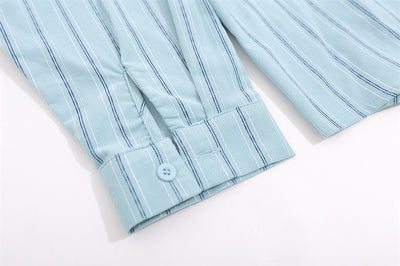 Camisa Casual de Rayas Verticales con Bordados Estilo Street American - Image 23