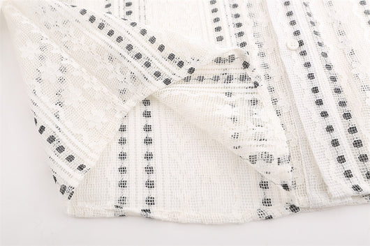 Blusa Suelta de Encaje Calado y Manga Larga con Lunares y Rayas Jacquard - Image 21