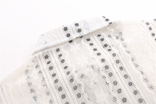 Blusa Suelta de Encaje Calado y Manga Larga con Lunares y Rayas Jacquard - Image 23